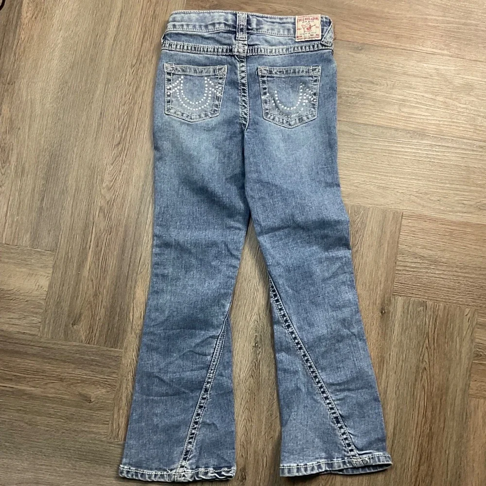 Y2K True Religion Rhinestone Embellished Joey Hi Rise Flare Jeans Girls‎ 8 Blue